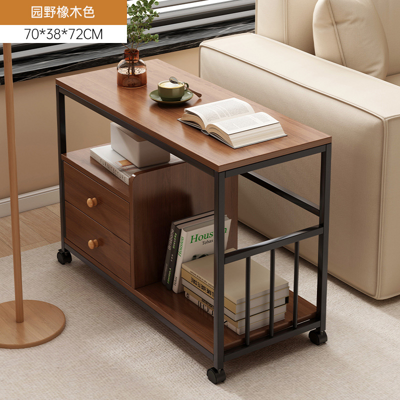 Mesa de té pequeña mesa de estante sofá gabinete lateral móvil mesa de té lateral gabinete estrecho balcón mesa de té ocio
