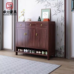 新中式無垢材靴箱 家庭用玄関収納棚 玄関キャビネット 玄関壁掛け 全無垢材靴棚