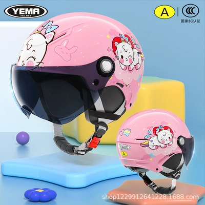Motosiklet kaskı (dəbilqə), Model for Boys, Summer Electric - four-seasons-light-pink-unicorn-kitten-dark-blue-short-mirror