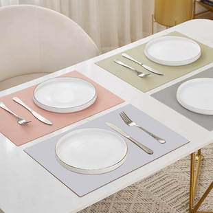 Solid Color Light Luxury High-end Sense Leather Placemat Household Dining Table Desktop Mat Western Placemat Waterproof Oil-proof Non-washable Heat Insulation Mat