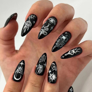 Cross-Border Star and Moon Snake Nail Art, Long Sweet and Cool Wearable Nails, Internet Celebrity Ins Style Removable Fake Nails