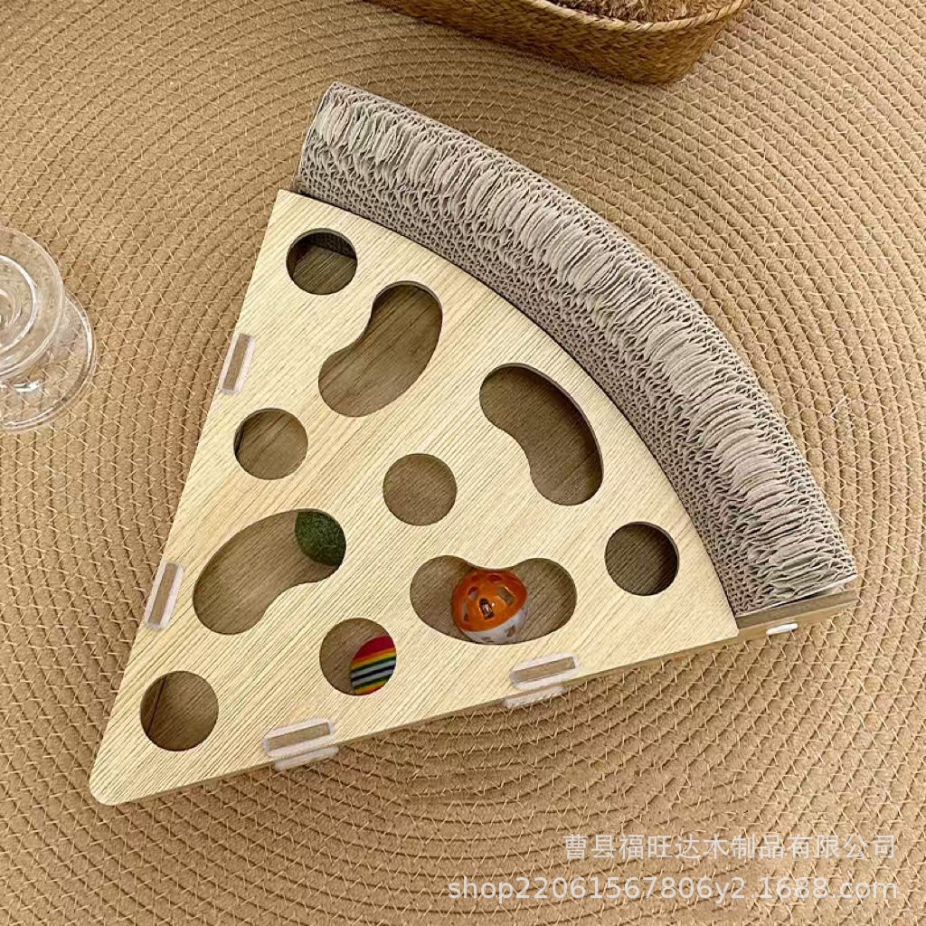 跨境新款披萨形状猫抓板耐磨不掉屑猫咪玩具磨爪神器木板磨爪神器