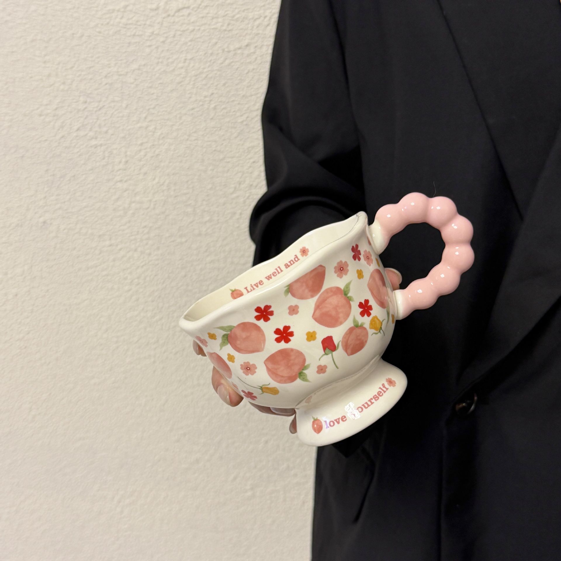 卡通马克杯水蜜桃高颜值陶瓷杯女生生日礼物伴手礼送客户员工礼品