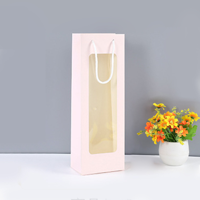 Nuevo solo vino tinto bolsa de regalo portátil ventana abierta de papel Kraft bolsa de papel bolso transparente bolsa de regalo rectangular