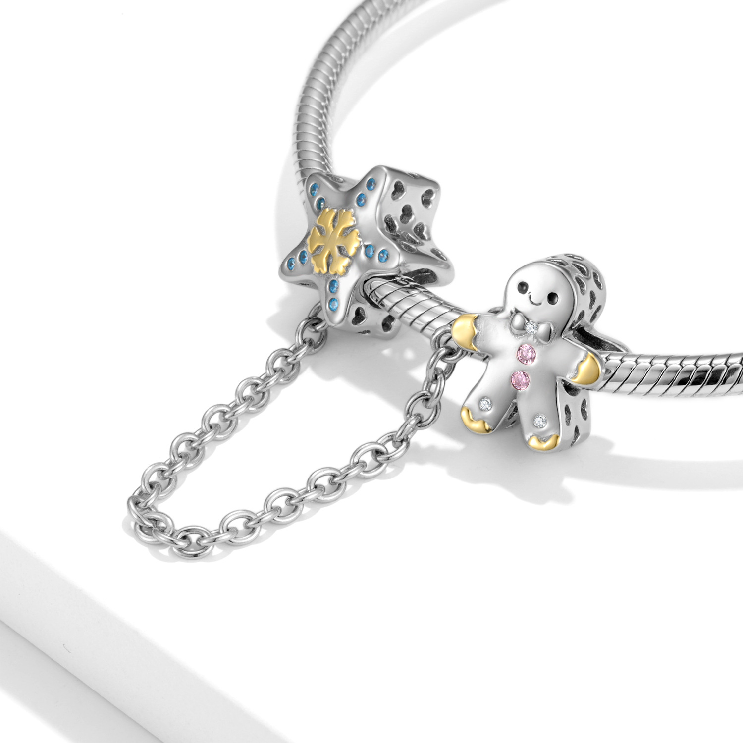 Diy pendant Christmas five-pointed star snowflake & snow cake man protection chain Christmas sterling silver bracelet diy accessories_voghion.com