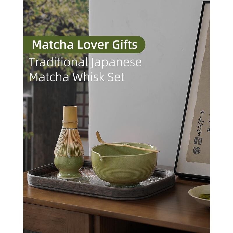 Ceramic Matcha Bowl and Whisk Set with Spout and Bamboo Stand, Japanese Tea Ceremony Essentials Ceramic Matcha Bowl and Whisk Set with Spout and Bamboo Stand, Japanese Tea Ceremony Essentials
