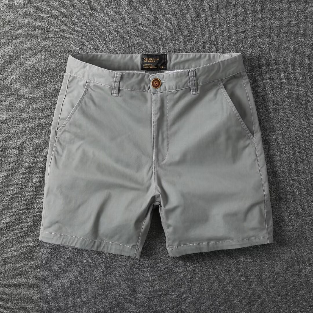 Summer New Cotton Quarterpants Men's Casual Slim-fit Straight Tooling Shorts Micro-stretch Trimple Pants Beach Pants