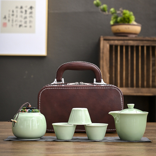Travel Car Tea Set Portable Outdoor Storage Small Set Quick Cup Ceramic Gongfu Cover Bowl Tea Infuser Complete Set