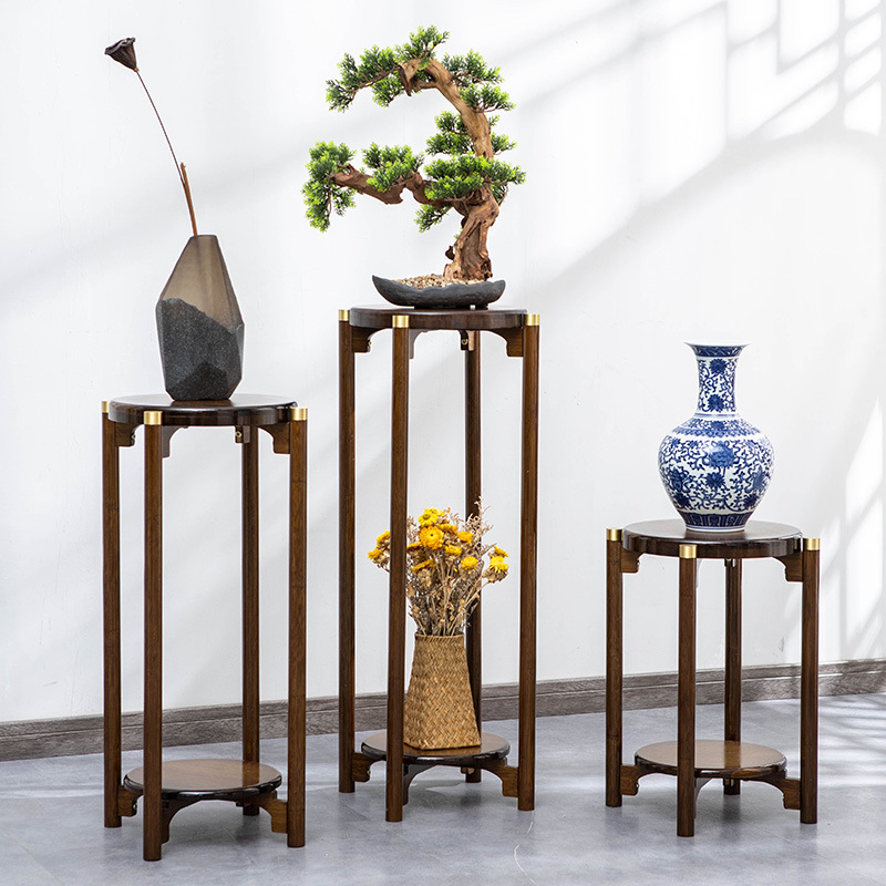 Soporte de flores de bambú de pie estante de almacenamiento interior maceta soporte sala de estar soporte de flores balcón verde rábano colgante orquídea chino soporte de flores