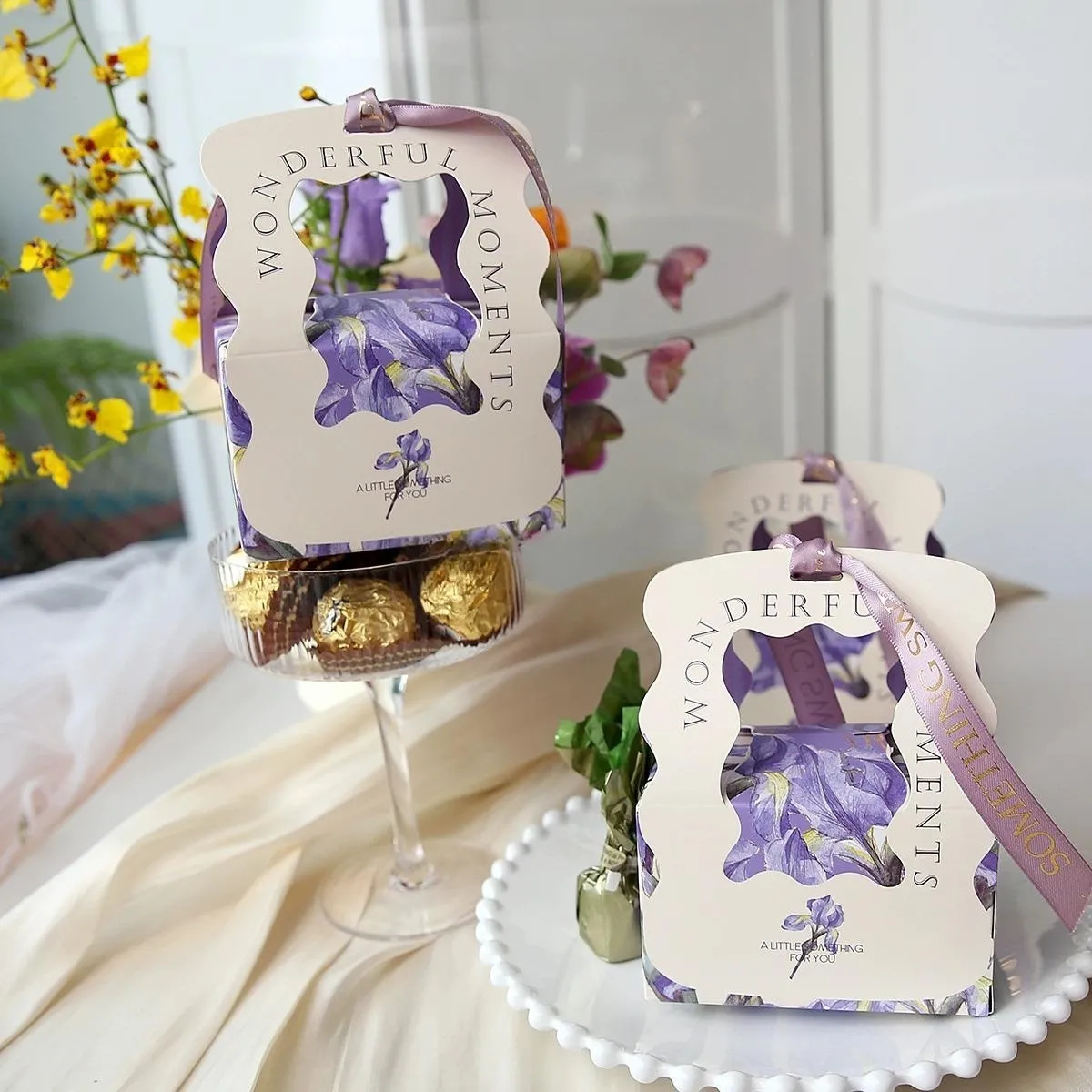 新款欧式鸢尾紫色喜糖盒婚礼伴手礼糖果包装袋小众高级感手提糖盒