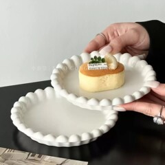 ins风珠边陶瓷盘法式高级感盘子创意甜品蛋糕盘精致下午茶点心碟
