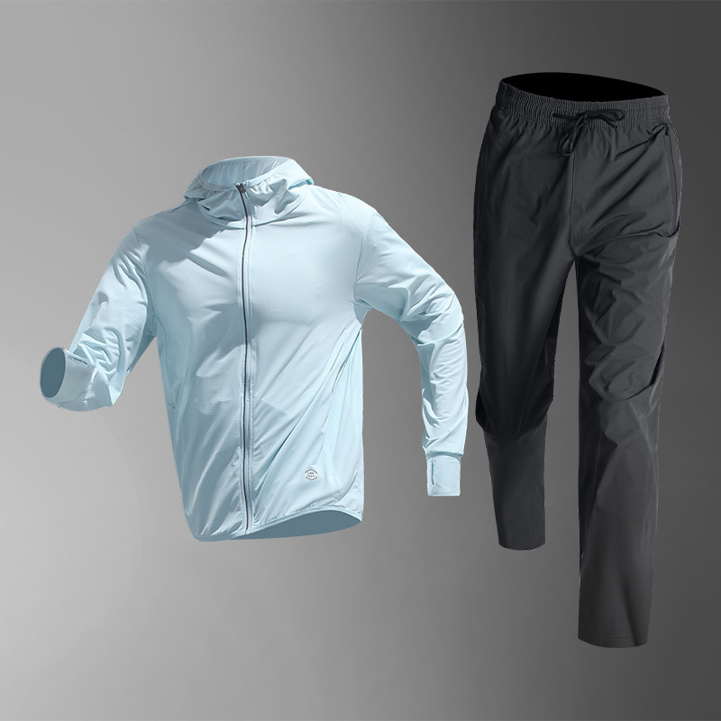Trajes de protección solar para hombres, hielo de verano delgado rápido secado acondicionamiento físico suelto, ropa de entrenamiento al aire libre transpirable