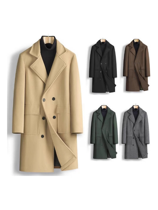 2025 Autumn and Winter New Style Temu Shein Popular Double-Breasted Men's Trench Coat Mid-Length Woolen Coat