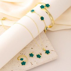 希音韓国版五葉草ジュエリーセット 女性用 シンプルな花びらネックレス 五葉草ブレスレット リング イヤリング 5点セット