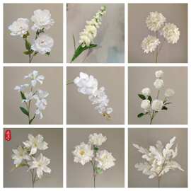白色仿真花婚庆用花玫瑰蝴蝶兰百合满天星绣球假花白色仿真花批发