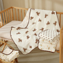 豆豆毯a类纯棉纱布卡通印花毛巾厚被子婴儿包被批发儿童盖毯代发