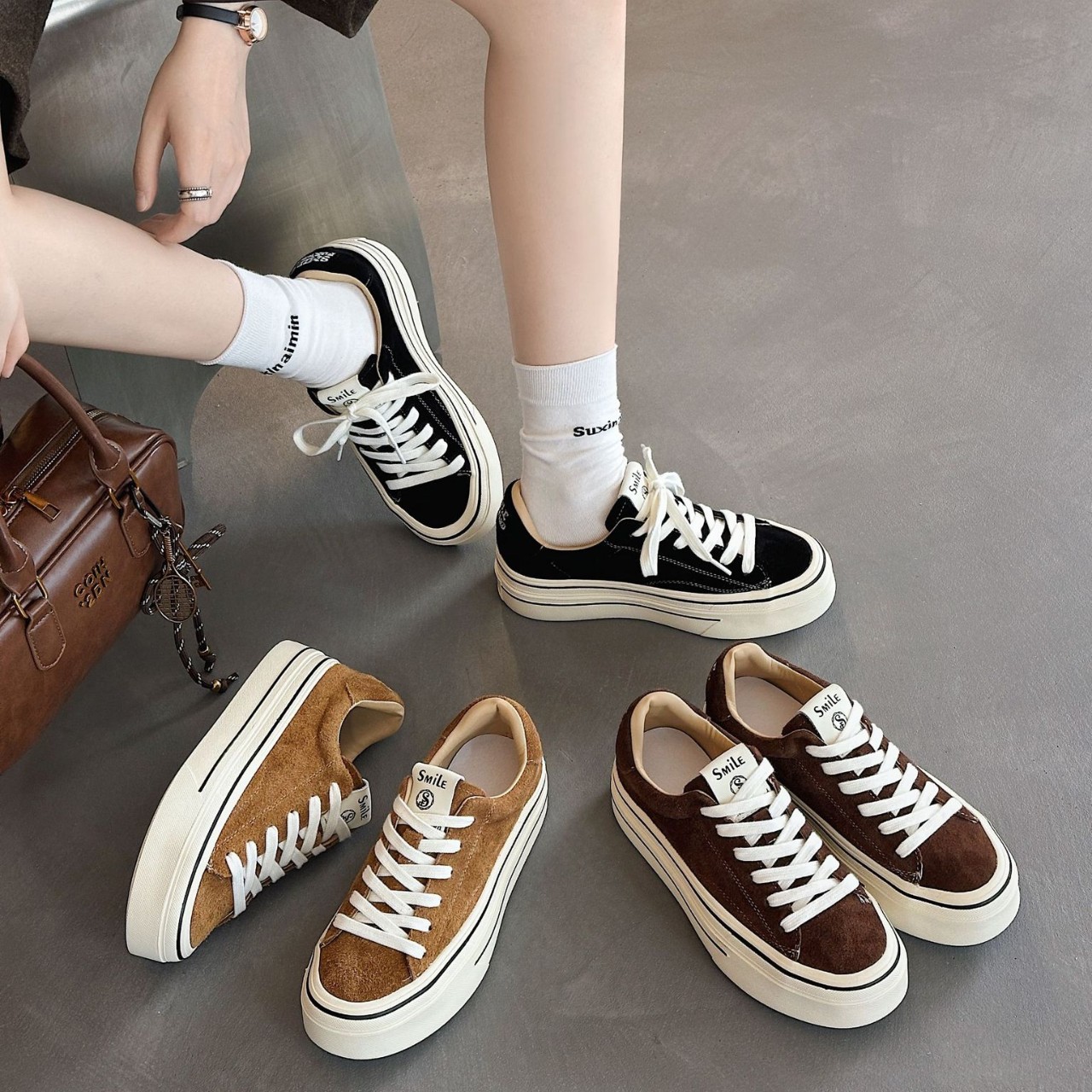 First-Layer Cowhide Thick-Soled Sneakers for Women 2026 Spring New Style Breathable Soft-Soled German Training Shoes Versatile Sports Casual Shoes