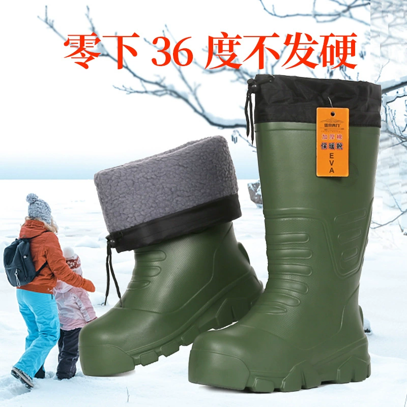Сверхлегкие резиновые сапоги из пеноматериала EVA, мужские теплые резиновые сапоги с высоким берцем на флисовой подкладке, Хлопковый чехол, встроенная Нескользящая износостойкая Водная обувь, бахилы