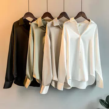 Top Satin shirt women's design 2022 autumn new loose drape Vintage Hong Kong style shirt long sleeve - ShopShipShake