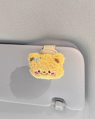 Car Summer Sunglasses Multi-functional – Car Glasses Clip/Bill Clip - mini-beige-leather-glasses-clip-shy-butter-bear-head