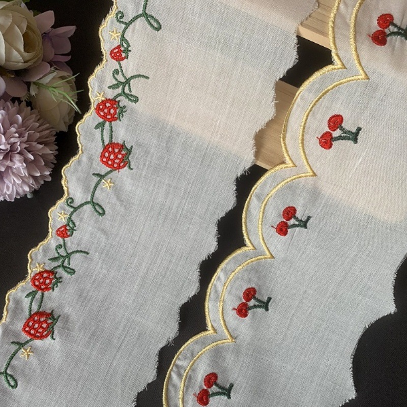 彩色樱桃棉布刺绣花朵腰带裙摆袖口装饰配料蕾丝花边辅料厂家批发