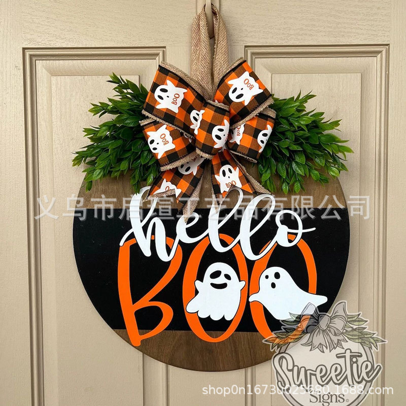 国境を越えた新製品ハロウィンクリスマスイエスホワイトゴーストBOOドアサイン装飾木製工芸品ペンダント|undefined