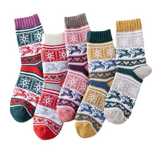 Amazon Cross-border Foreign Trade Winter Socks Women's Mid-calf Socks Thick Line Double Deer Women's Rabbit Wool Socks Christmas Women's Socks