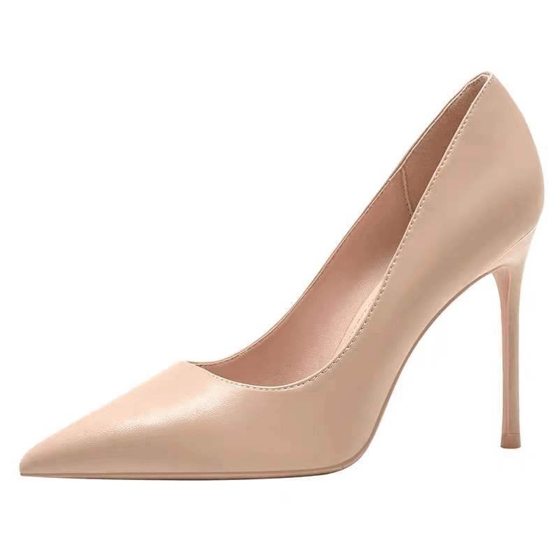 Spring and Summer Versatile Shoes, Shallow Pointed Toe High Heels, Sexy and Comfortable Nude Color Professional Women's Stiletto Heels