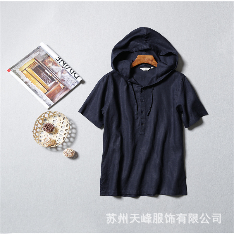 2024 New Men's Short-Sleeved Hooded Pullover Shirt Designer Style Pure Linen Short-Sleeved Shirt Fishing Sun Protection 2024 New Men's Short-Sleeved Hooded Pullover Shirt Designer Style Pure Linen Short-Sleeved Shirt Fishing Sun Protection