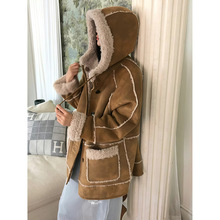 五十而立『山茶暮雪』韩系羊羔毛皮草高支全羊毛皮毛一体中长大衣