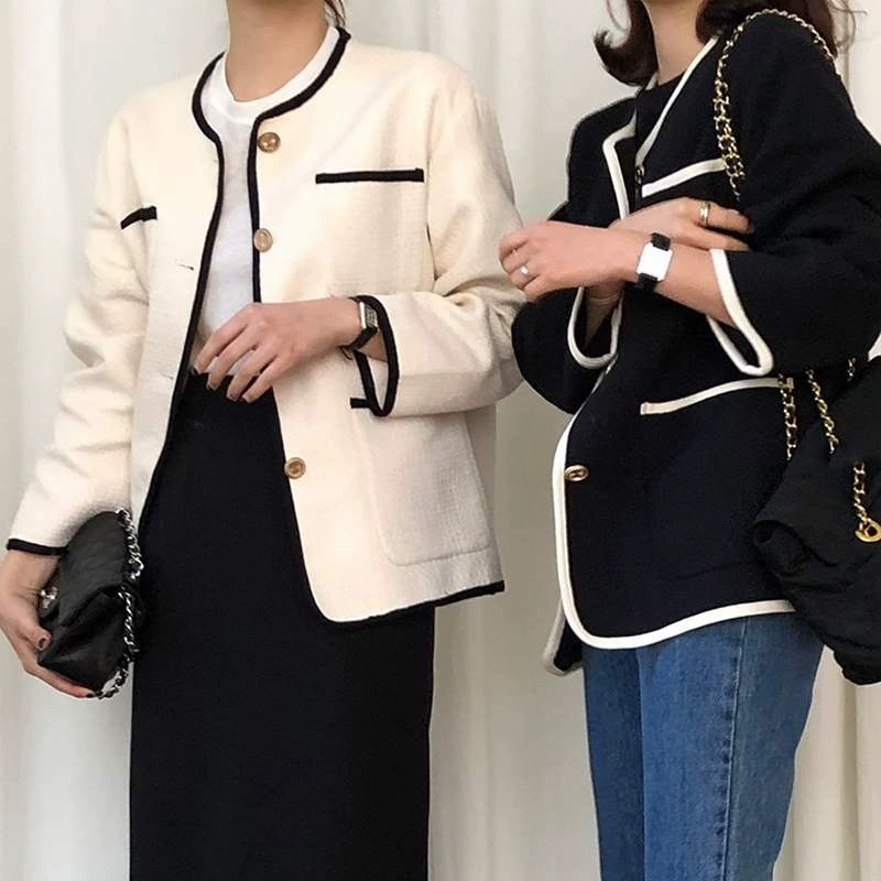Демисезонная куртка с лентой и круглым воротником,coat, корейский стиль, стиль Chanel, свободный крой