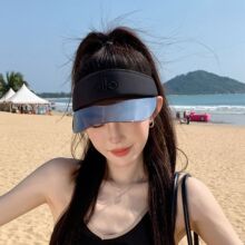 网球帽运动风空顶帽黑色刺绣字母硬顶女夏季防紫外线防晒遮阳帽子