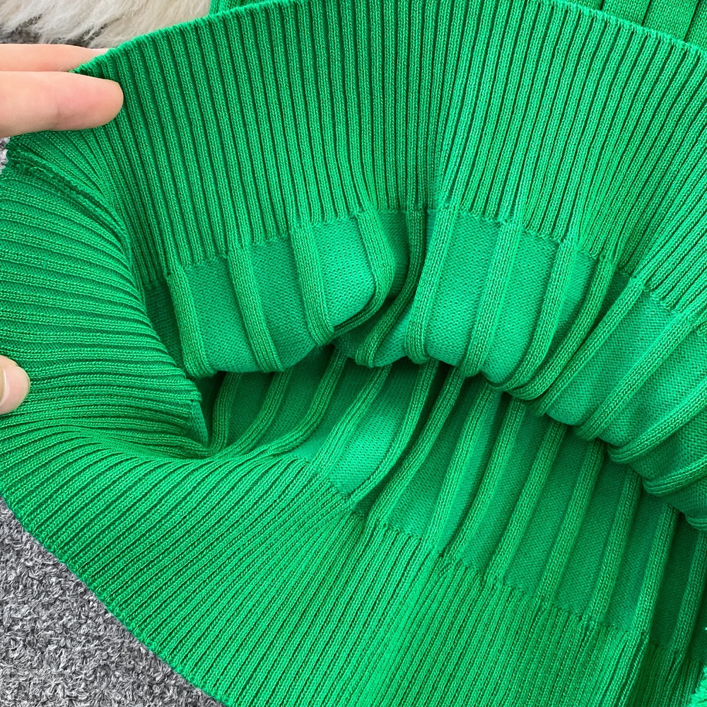 Damenbekleidung Herbst- und Winterpullover mit langem Rock im Göttinnenstil, hohe Taille, elastisch, eng gestrickt, hüftbedeckendes Kleid_voghion.com