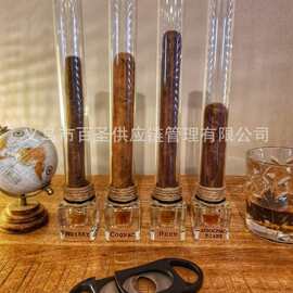 跨境玻璃木塞雪茄罐 带标识底座便携收纳筒165