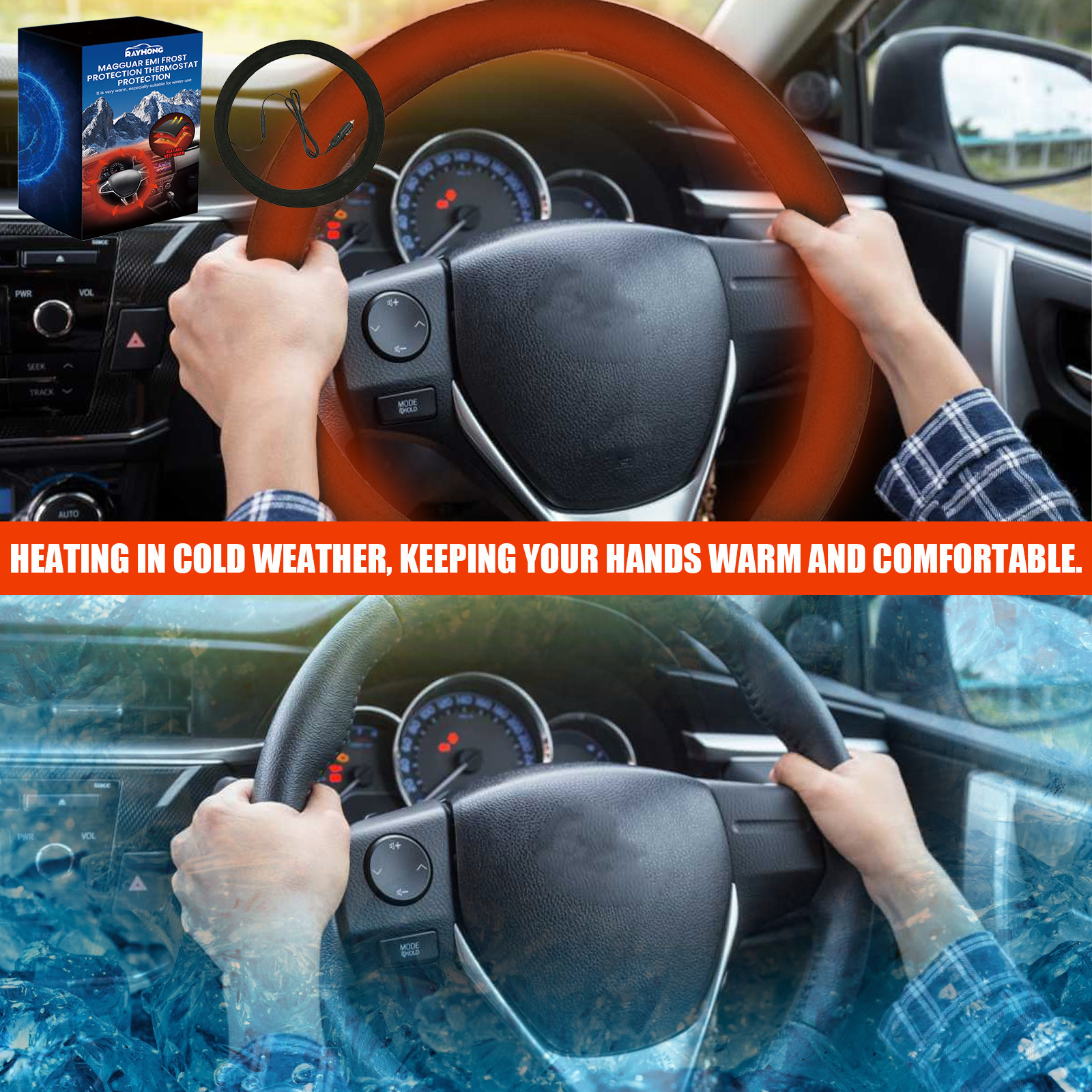 Rayhong Car Heated Steering Wheel Non-Slip Universal Steering Wheel Cover Quick Warming Hand Warmer Protective Cover