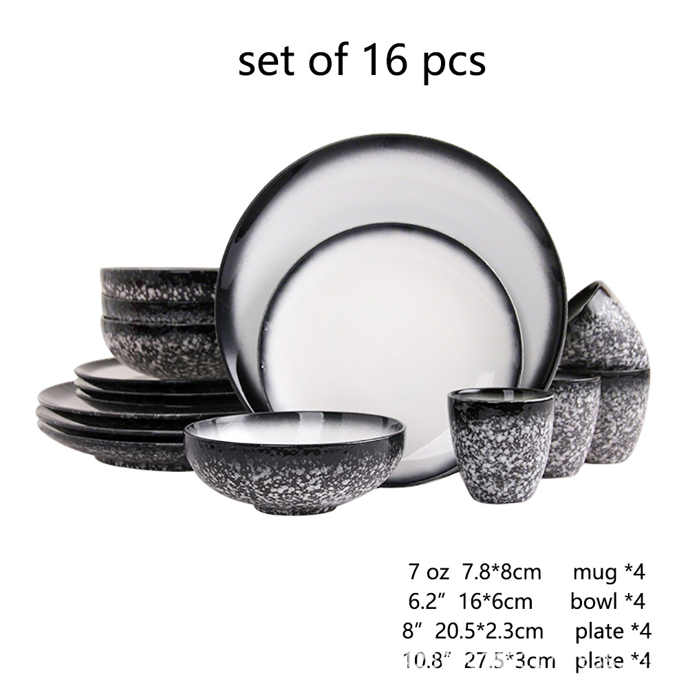 Ceramic black plates bowl dinnerware Set of 4 set de 16 piezas