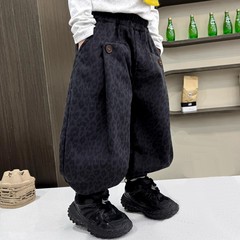 男童裤子春秋款2025新款男孩灯笼裤儿童宽松牛仔裤宝宝秋季休闲裤