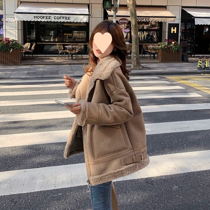 One-piece Lamb Suede Coat Women's Winter 2025 New Korean-style High-end Suede Suede