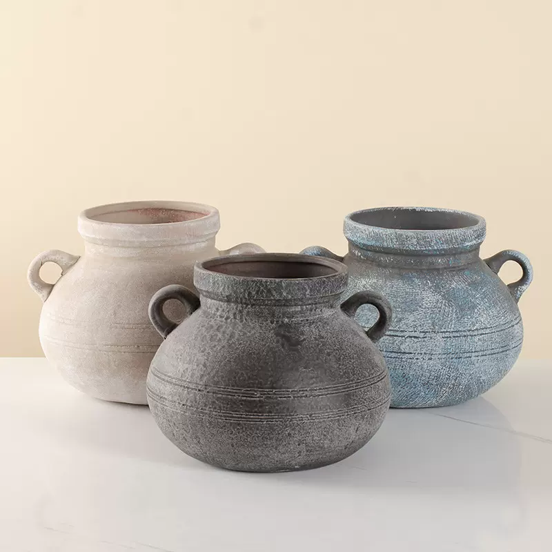 红土工厂陶瓷花盆复古侘寂风高级感绿植盆摆件外贸跨境亚马逊