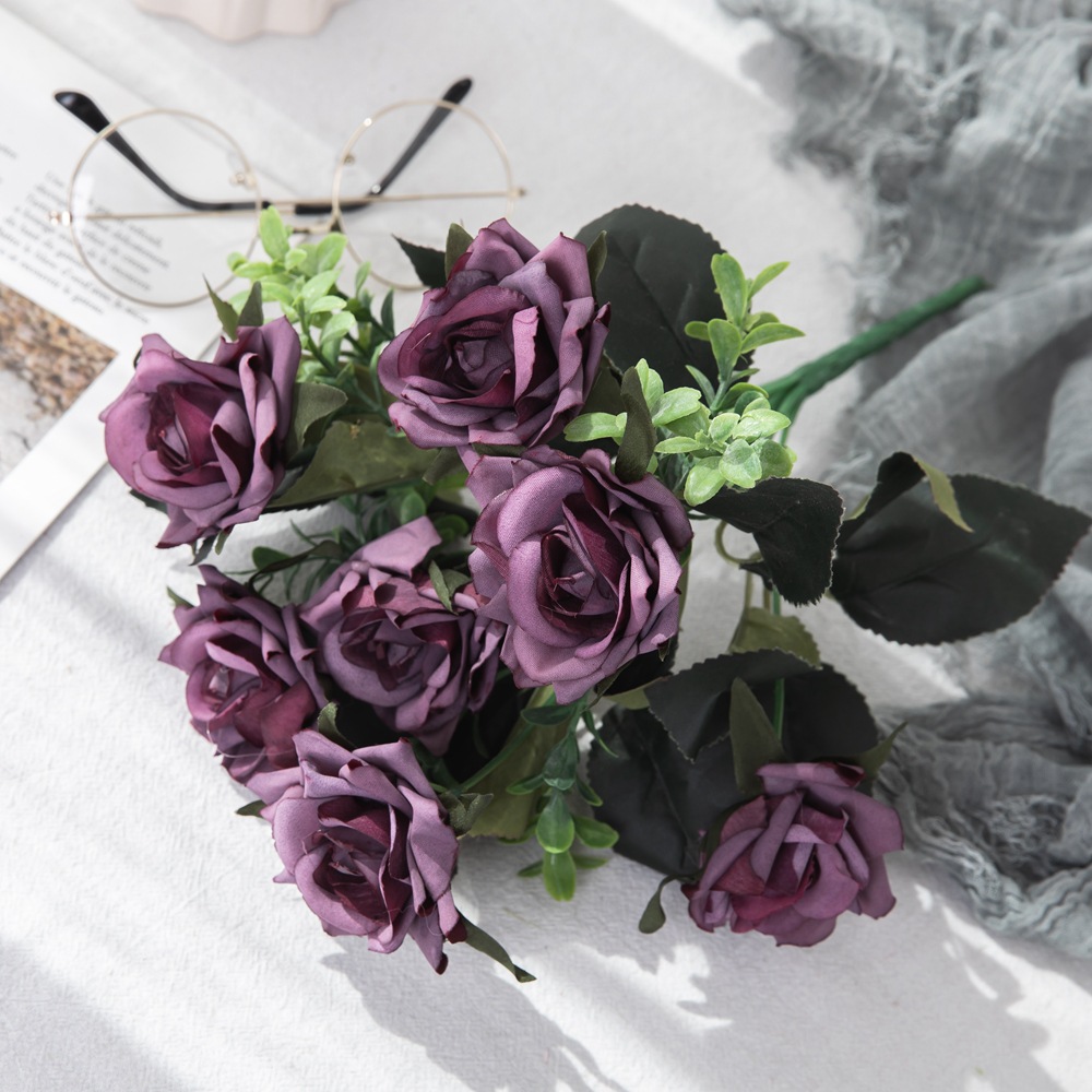 跨境角玫瑰花束仿真花婚慶手捧花家庭背景花牆攝影布景MW12004