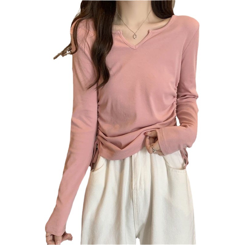 2024 con una camiseta de hombro con cuello en v con cordón de diseño de talla grande para mujer