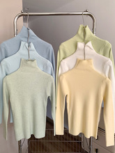 秋冬羊毛高领针织衫女套头软糯毛衣打底衫洋气奶黄色修身长袖上衣