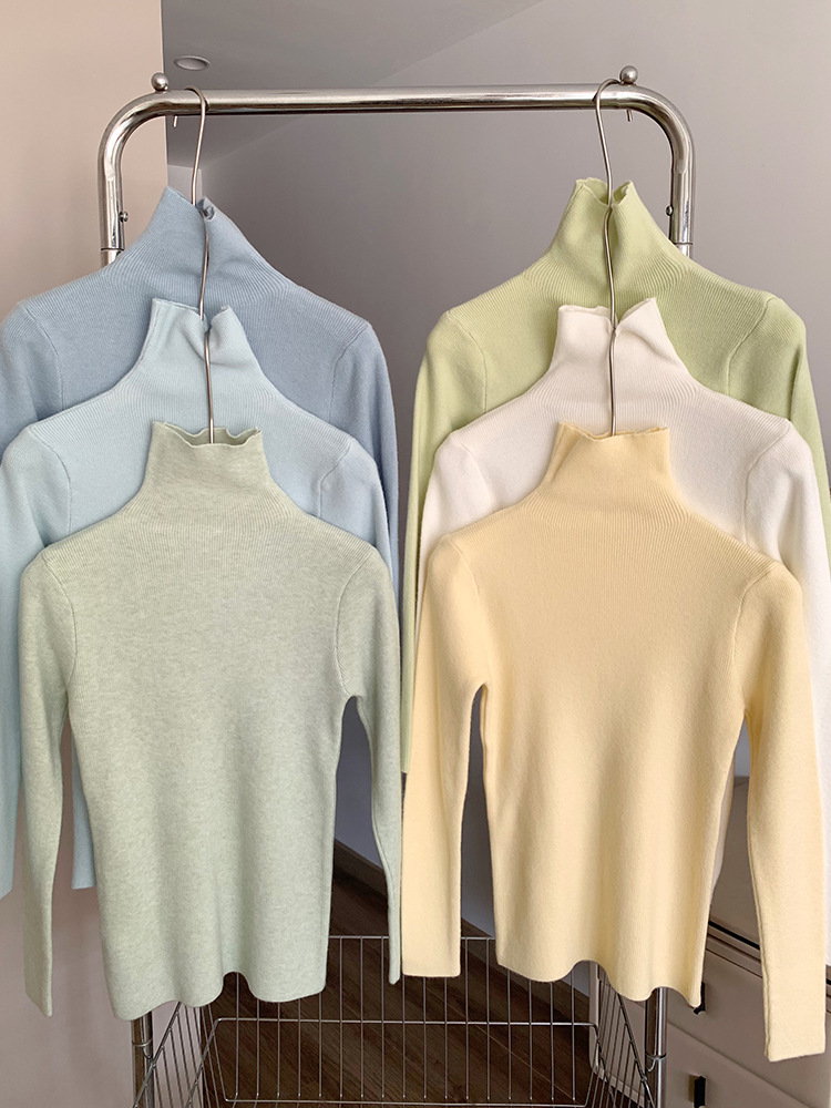 秋冬羊毛高领针织衫女套头软糯毛衣打底衫洋气奶黄色修身长袖上衣