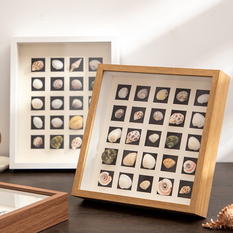 Wooden Hollow Stereo Photo Frame Palace Grids Cardboard DIY Handmade Natural Shell Small Conch Seed Dried Flower Specimen Frame