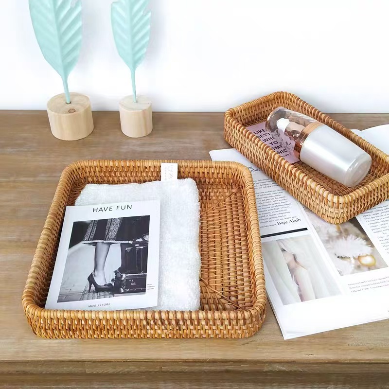 Purely Handmade Wholesale Vietnamese Rattan Woven Fruit Box, Snack and Dried Fruit Storage Tray, Multifunctional Storage Frame, Storage Basket