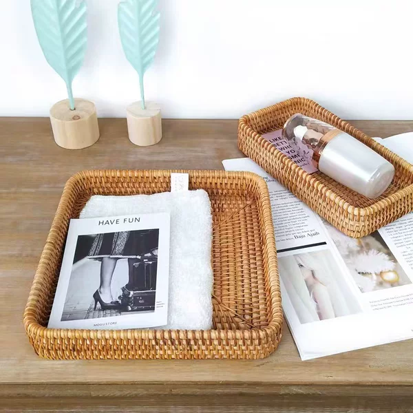 Purely Handmade Wholesale Vietnamese Rattan Woven Fruit Box, Snack and Dried Fruit Storage Tray, Multifunctional Storage Frame, Storage Basket