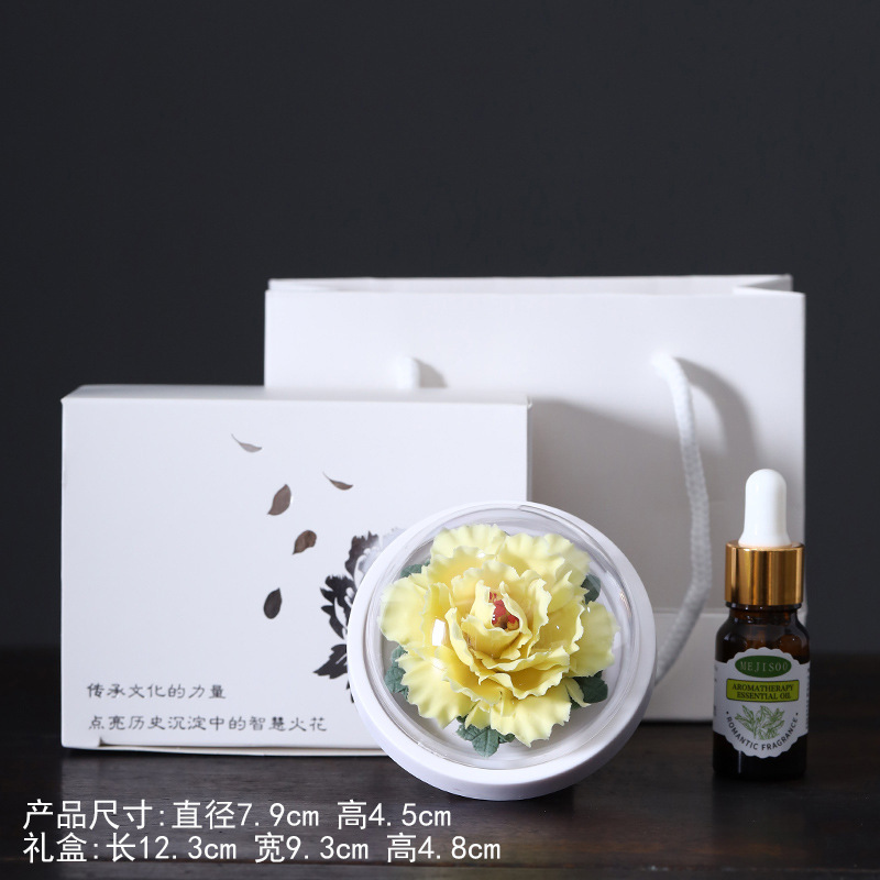 皓塵手作り磁器花香薫拡香器陶磁器手作りつまみ花牡丹花置物高級客先のお土産
