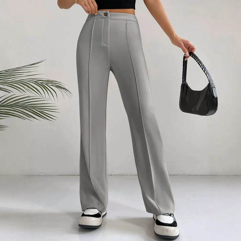 2026 European and American Cross-Border Independent Site Amazon New High-Waisted Women's Straight-Leg Flared Pants with Stitching Details
