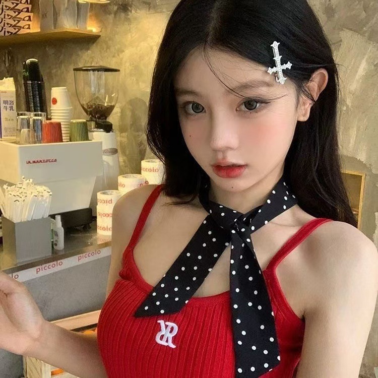 gentle korean style elegant ribbon polka dot neck band headband hair band small silk scarf tie thin narrow high sense hairware