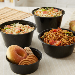 Circular 1000ML Disposable Lunch Box Takeaway Bento Soup Bowl Packing Box Thickened Black Takeaway Rice Bowl